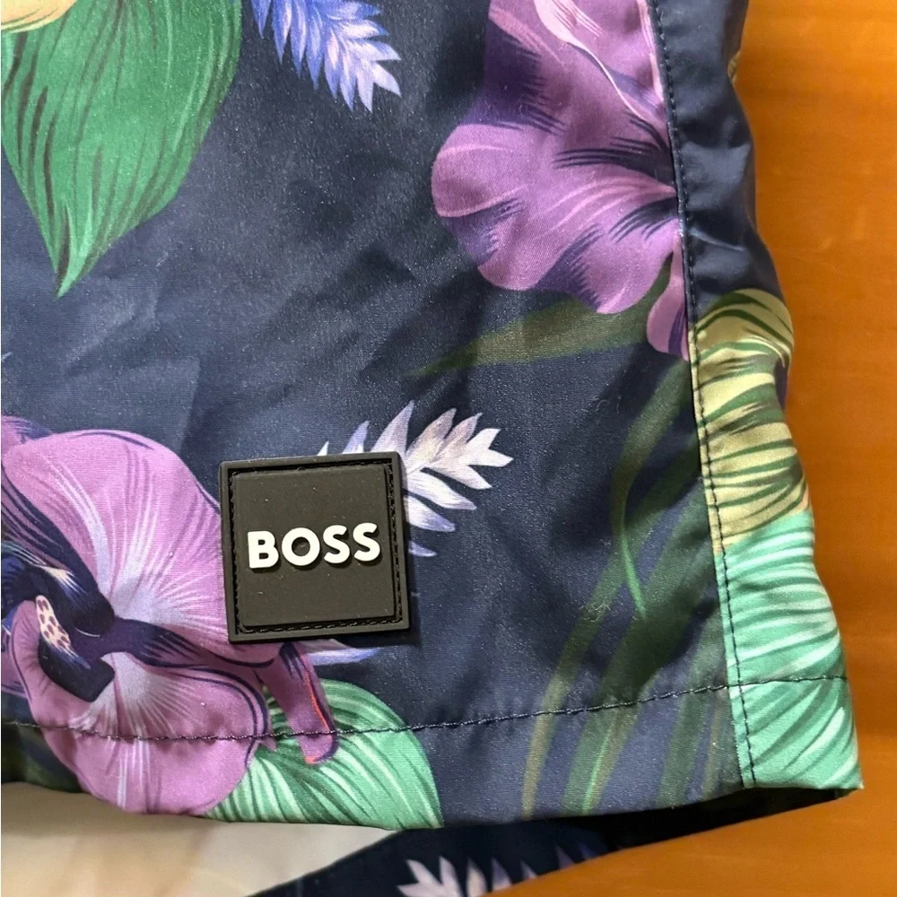 Boss Navy Floral Swim Trunks with Purple & Pink Accents size XL NWT